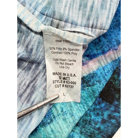 Jess & Jane Top Womens Large Blue Abstract Tunic Sheer Boho Art Stretch Colorful - Picture 8 of 10